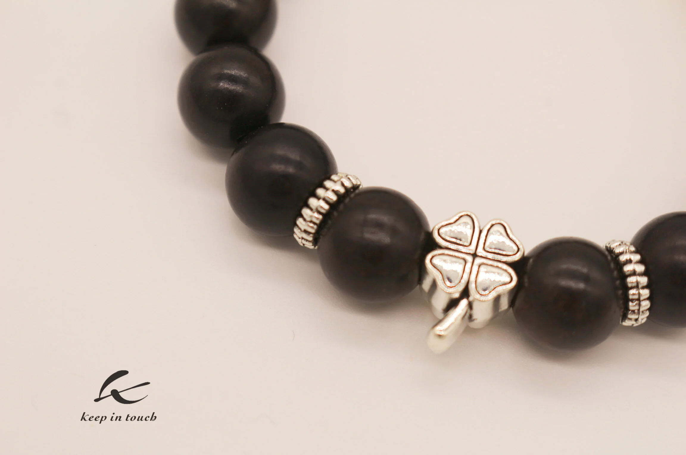 Black Ebony Silver Four-leaf Clover Bracelet - Image 5