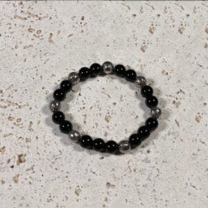Black Onyx Silver Beaded Bracelet