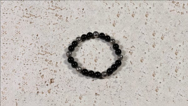 Black Onyx Silver Beaded Bracelet