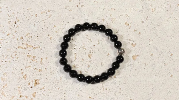 Black Agate Gemstone Sliver Beaded Bracelet