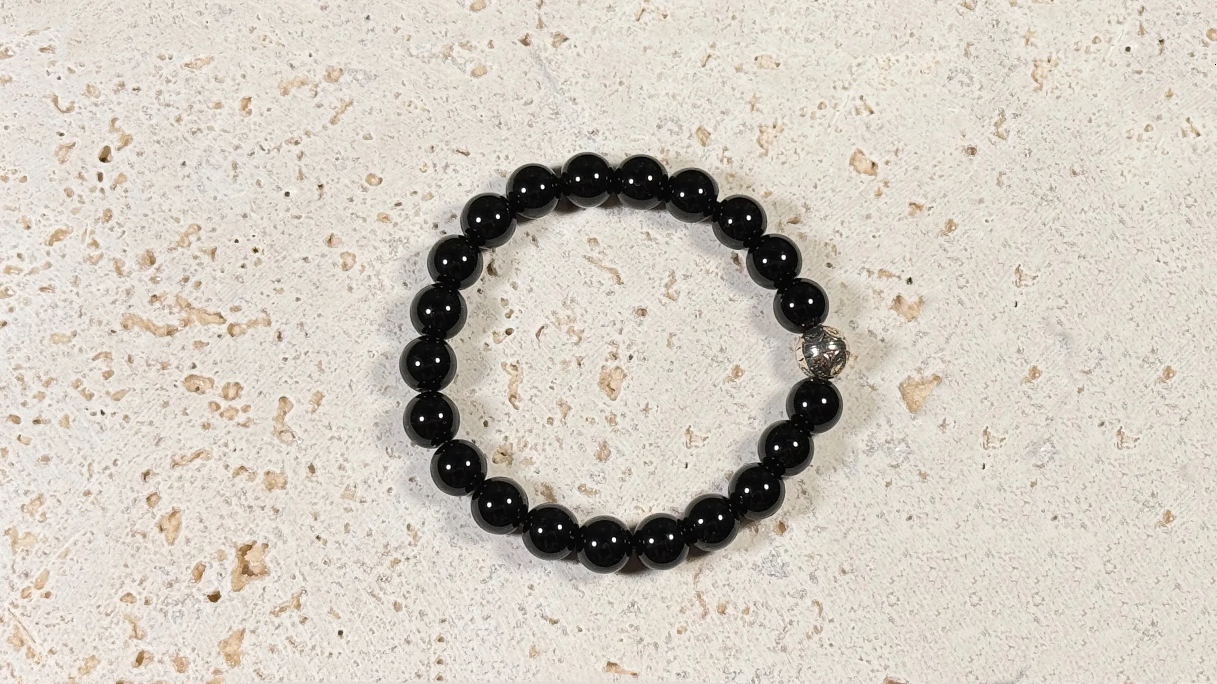 Black Agate Gemstone Sliver Beaded Bracelet - Image 2
