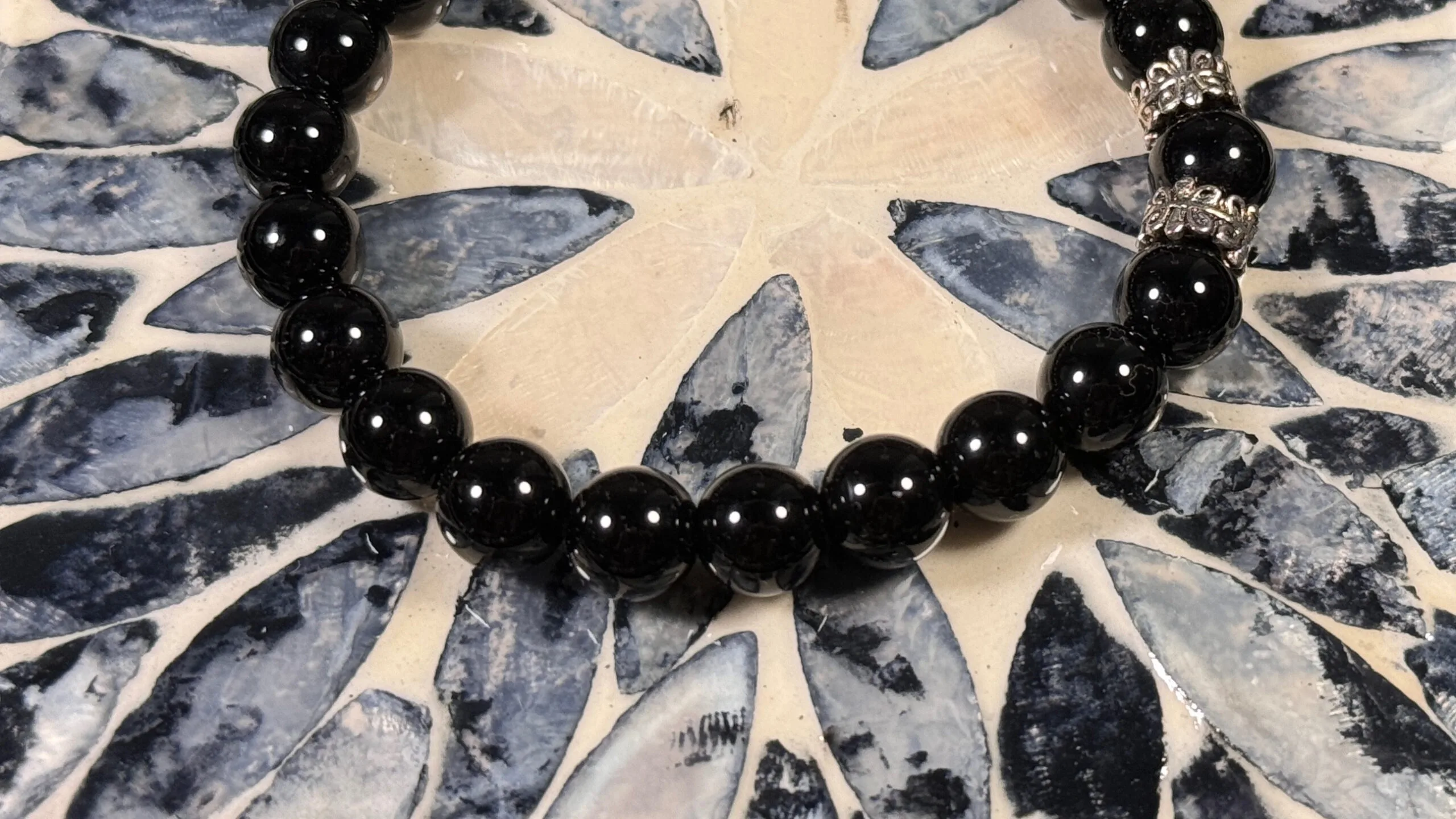 Black Agate Gemstone Sliver Beaded Bracelet - Image 6
