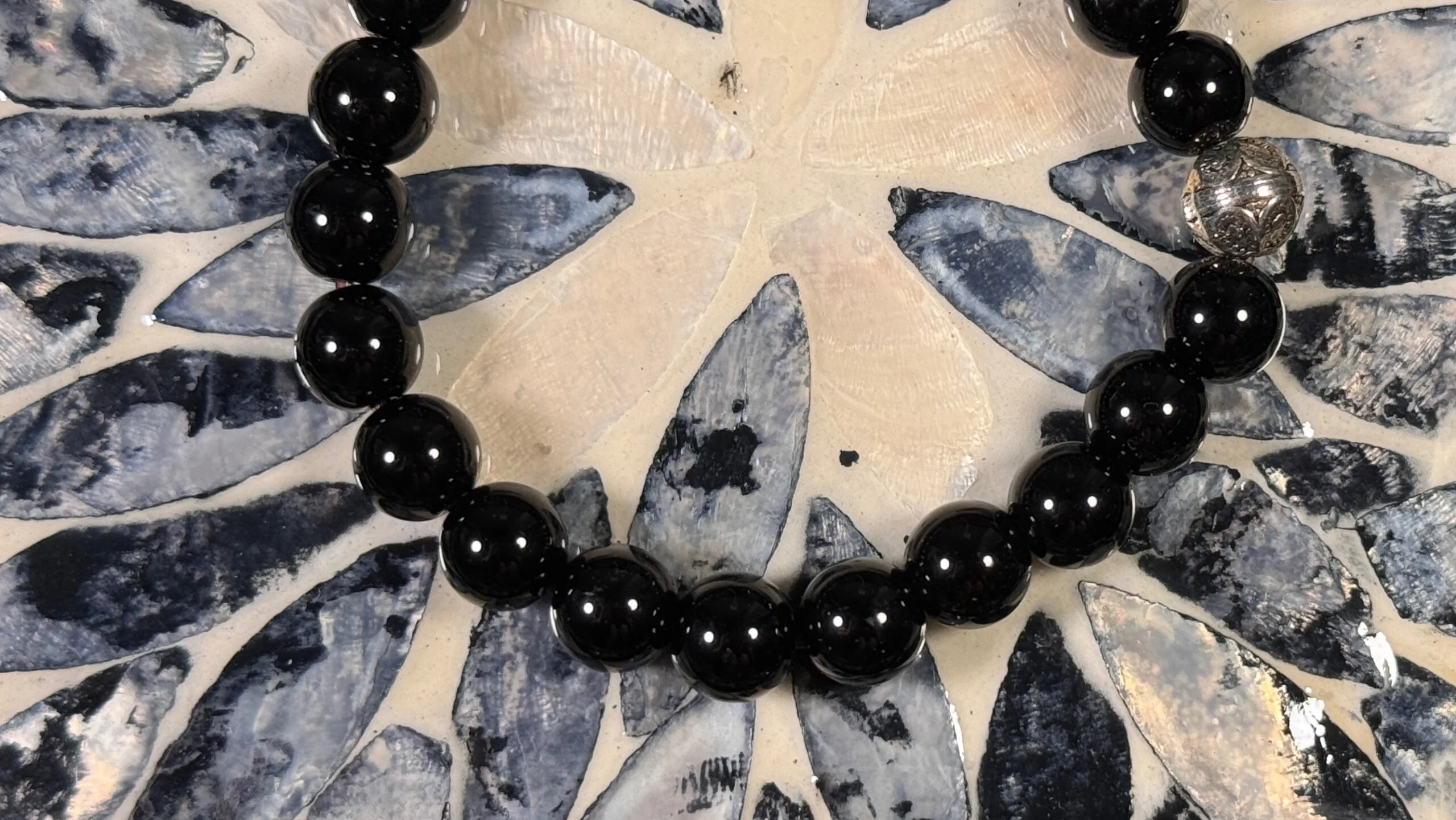 Black Agate Gemstone Sliver Beaded Bracelet - Image 7