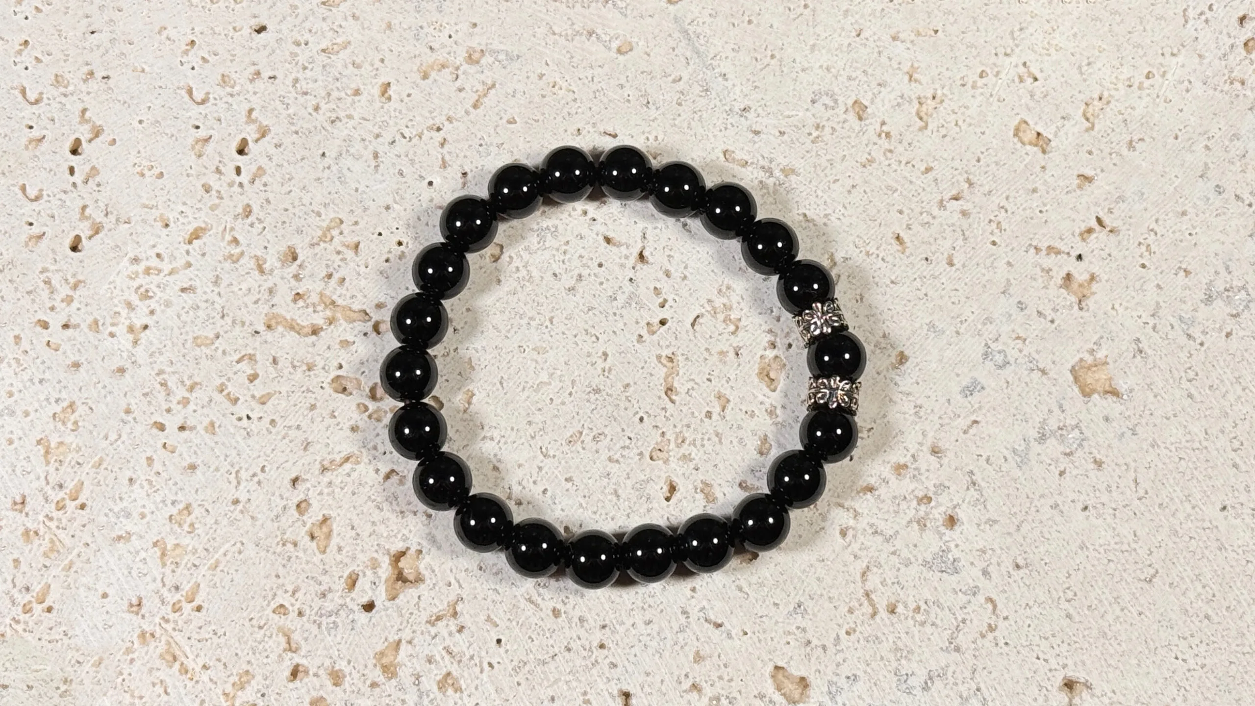 Black Agate Gemstone Sliver Beaded Bracelet - Image 4