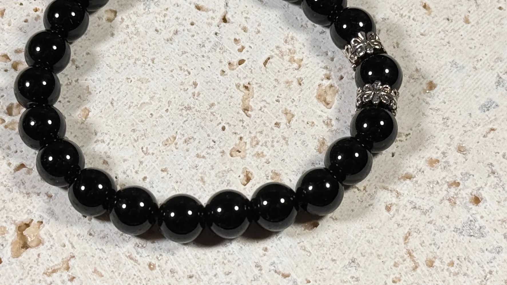 Black Agate Gemstone Sliver Beaded Bracelet - Image 5