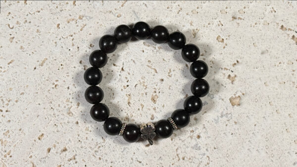 Black Ebony Silver Four-leaf Clover Bracelet