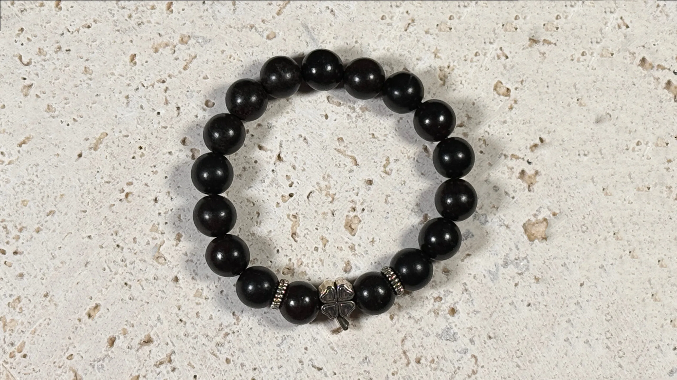 Black Ebony Silver Four-leaf Clover Bracelet - Image 2