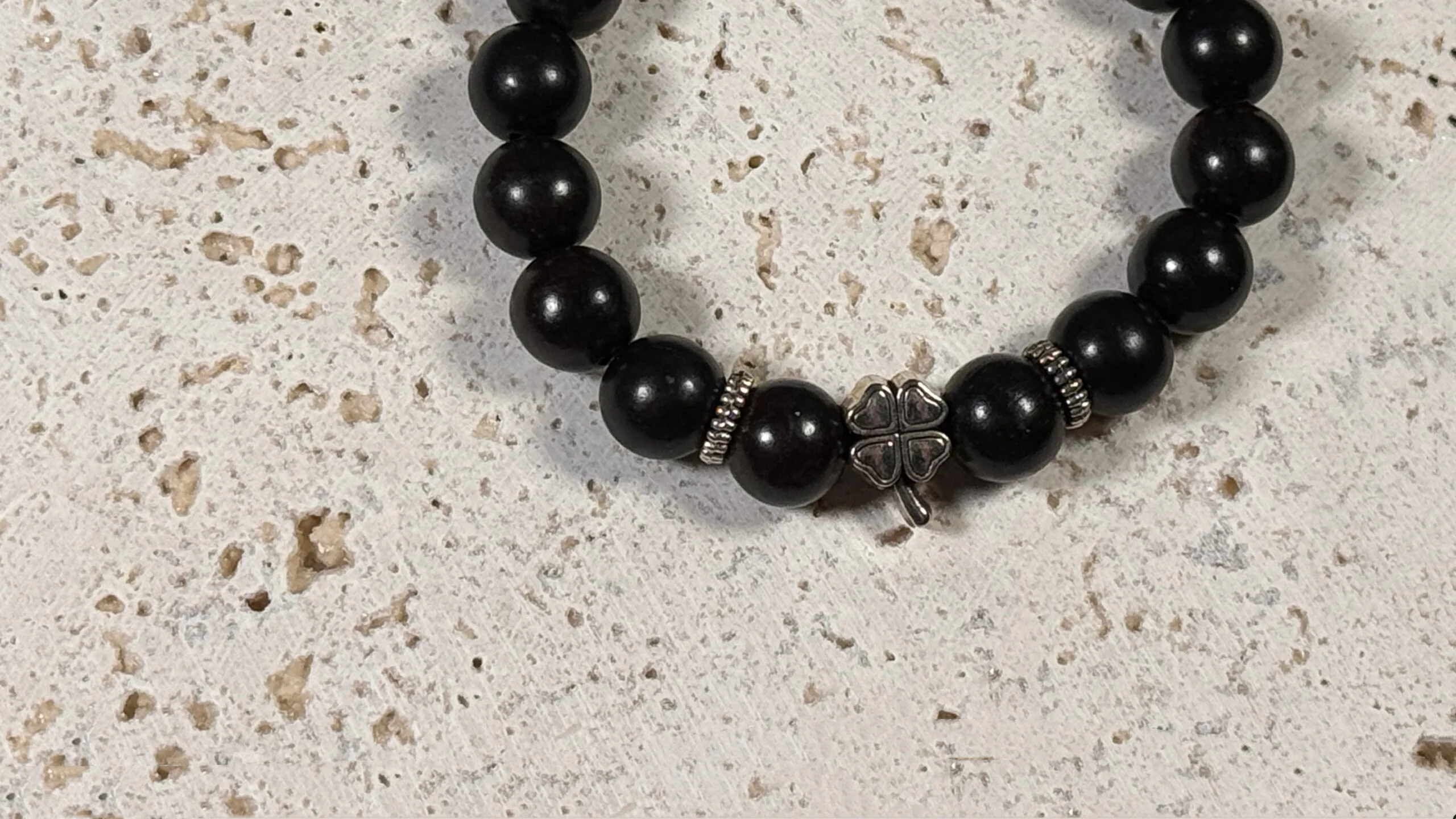 Black Ebony Silver Four-leaf Clover Bracelet - Image 3