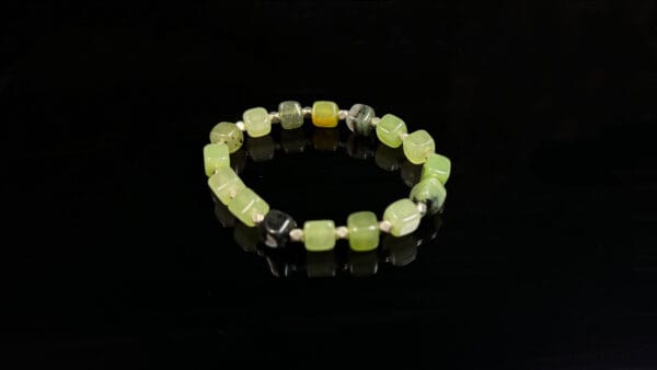 Prehnite Silver Beaded Bracelet